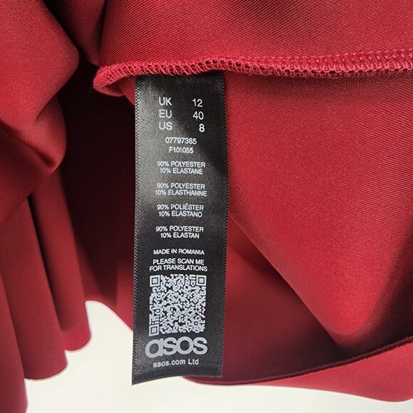 ASOS Fit & Flare Mini Dress 8 Cocktail Plunge V Neck Skater Embellished Burgundy - Picture 9 of 11